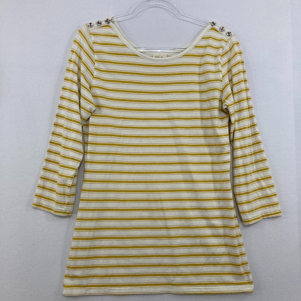 Matilda Jane‎ size XL Women's Yellow Striped Button Accents 3/4 Sleeve Top